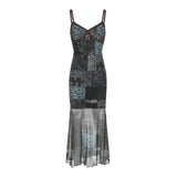 Zingj Floral Lace Stitching Chest V Neck Sling Dress Female V Neck Show Thin Gauze Dress Long