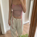 Two Tone Ribbed Halter Double Strap Top-Outfit