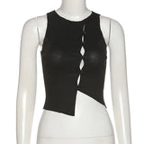 Women Y2K Solid Sleeveless T-shirt Tank Top Sexy 2022 Spring Summer Single Breasted Hollow Out Knitted Crop Top