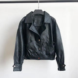 Autumn Faux Leather Jacket Women Pu Motorcycle Short Biker Coat Single Breasted Big Pocket Faux Soft Leather