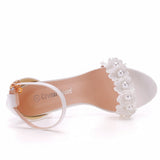 Cm Round Head With Thick Heel And Shallow Mouth With Sandals Beaded Flowers Wedding Dress Shoot High Heels