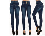 Elastic High Waist Slim Small Feet Jeans Woman-Outfit