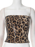 Strapless Print Leopard Sequin Crop Top-Outfit