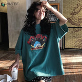 Women Printed Korean Style Loose O-Neck All-match Trendy High Quality Kawaii Womens Summer Breathable Female Soft