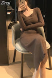 Knitted Dresses for Women Long Sleeve Sweater Elegant Party Female Office Lady Slim One-Piece Dress Korean Autumn