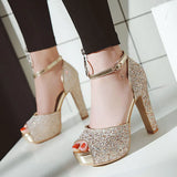 SGESVIER Summer Thick Heels Women Sandals Ankle Strap Buckle Shoes Woman PeepToe Platform Wedding Party Shoes Size 31-43