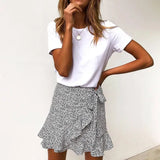 Dot Print Short Mini Skirts Women Summer Ruffle High Waist Bow Tie Skirt Ladies Streetwear Slim Bottoms Saias