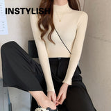 Women Turtleneck Sweater Casual Long Sleeve Korean Harajuku Slim Knitted Pullover Vintage Solid Skinny Jumper Elegant Tops