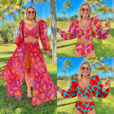 High-Waisted Split Long-Sleeved Swimsuit Women 2025 New Sexy Dew Back Cross-Tie With Deep V