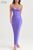 Women Maxi Bodycon Dress 2023 New Arrivals Lined Pink Spaghetti Strap Dress Sexy Celebrity Club Night Party
