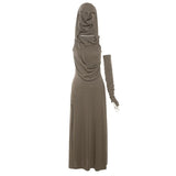 Summer New Women's Solid Color Sexy High-Waisted Hip Hooded Dress