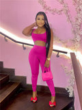 Sporty Fashion 2 Two Piece Suit Fitness Sleeveless Crop Top And High Waist Skinny Pencil Pants Sportswear
