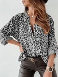 And Autumn Printing Women's Shirt Long-Sleeved Leopard Single-Rower Cardigan Loose Shirt