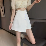 Women Solid Design New Asymmetrical Fashion High Waist Korean Style Ladies Elegant Daily All-match Casual Summer Soft