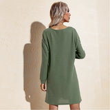 Knitted Women Dresses Autumn Winter Long Sleeve Loose Elegant Sexy V-neck Office Solid Mini Dress Woman Robe