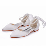 Cm Flat Tip Hollow Sandals Low Heel White Ribbon Wedding Dress