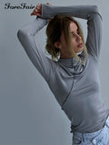 2021 Long Sleeve T Shirts Women Autumn Winter Y2K Turtleneck Casual Black Basic Gray Sexy Tops Fashion