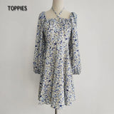 2021 New Women Sexy Dresses Long Sleeve Button Flowers Print Casual Ladies Mini Ladies