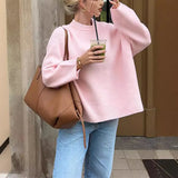 Zingj Selling Winter 2024 New Pink Sweet Round Collar Mantle Sweater-Outfit