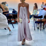 Off Shoulder Party Long Dress Fashion Women Satin Swing Loose Dress 2022 Chic Boho Sleeveless Chest Wrap Beach