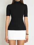 Mock Neck Short Sleeve Contrast Black N White Mini Dress- Outfit