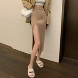 Waist Knitted Half Skirt Elastic Force Temperament Thin Sexy Split Slim Skirts Spring