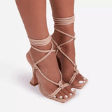 Zingj Summer Plus Size Sandals Women's Head Solid Color Ankle Ring Strap Sexy Fashion High