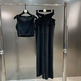 2022 Autumn Sleeveless Round Collar Vest Tank Top Hollow Out High Waist Long Pants Two Piece Set Women Tracksuits