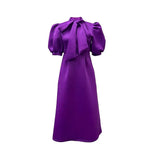Plus Size Women's Summer Bow Solid Color Banquet Short Sleeve