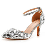 Cm Large-Size Sandals Fine Heel Head Water Drill High Heel Sandals Gold Water Drill High Heels Wedding