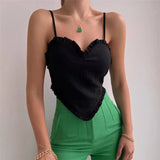 Black 2022 Spring Summer Women Bandage Backless Ruched V Neck Slim Crop Camis Fashion Sexy Club Y2k Party Vest Top