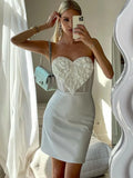 Women's New Sexy Perspective Bra-Smeared Dress Heart-Shaped Large Flower Decorative Dress Skirt
