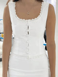 vintage tank top with button placket and lace