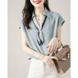 Summer New Color Removable Bow Tie French Commuting Shirt With Shoulder Short-Sleeved V-Neck Collar Collar Shirt