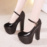 Catwalk Model Catwalk Shoes Female Super High Heels 15Cm Thick Heel Waterproof Platform Round Head Nightclub Single Shoe