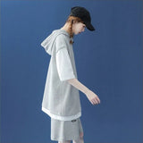 Women Hooded Top Shorts Matching Sets Summer Casual Loose Sportswear Female False Two Clothes Suit Patchwork Hoodie