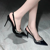 Sister Style Personality Black High Heels 2025 New Pointed Sexy Water Drill Beautiful Temperament