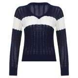 V Neck Striped Cable Knit Downtown 90s TopOutfit