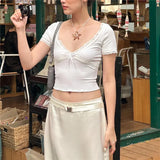 Summer Fashion Trend Women's New Short-Sleeved V-Neck Lace Lace-Up