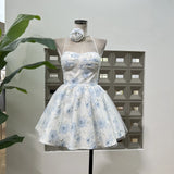 Waist Wave Point Tampering With Printed Bra Short Skirt With Flowers Can Be Sweet Can Want Early Spring Fluffy
