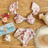 Ruffled Hem Bikini Set Women Flora V-Neck High-Waisted Two Piece Swimsuit 2021 Girl Beach Bathing Suit Swimwear