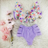 Ruffled Hem Bikini Set Women Flora V-Neck High-Waisted Two Piece Swimsuit 2023 Girl Beach Bathing Suit Swimwear