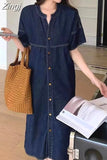 Korea Fashion Summer Puff Sleeve Women Denim Cardigan Dress Ladies Womens Loose Dresses Casual Cardigans Cotton Long