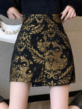 Black Golden Printed Bodycon Mini Skirt- Outfit