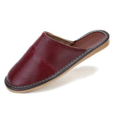 Leather Home Slippers for Men Winter Warm Plush Slippers Bedroom Genuine Leather Unisex Men/women House Indoor