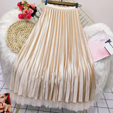 Both Sides Wear Pearls Mesh Skirt Women 2025 Summer Velvet High Waist Long Skirts Woman Solid Color A Line Pleated Skirts 211-1-Outfit