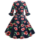 Print Vintage Dress Christmas Dress Women Winter Elegant Party Dresses Petal Sleeve Casual Midi
