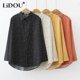 Autumn Polo-neck Vintage Polka Dot Loose Casual Blouse Female Elegant Fashion Chiffon Shirt Ladies All-match Cardigan