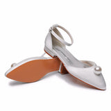 Cm Ball Beads Flat And Casual Tip Hollow Sandals Low Heel Light-Mouthed Satin Cloth Buckle The Bride's Wedding