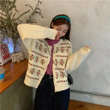 Floral Jacquard Knitted Cardigan- Outfit
